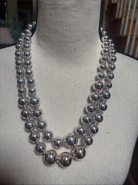 Classic Silver-Tone Double Strand Beaded Necklace